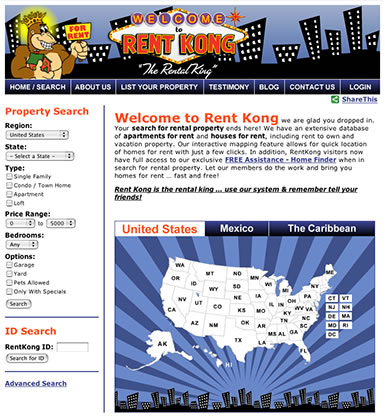 Home page for RentKong
